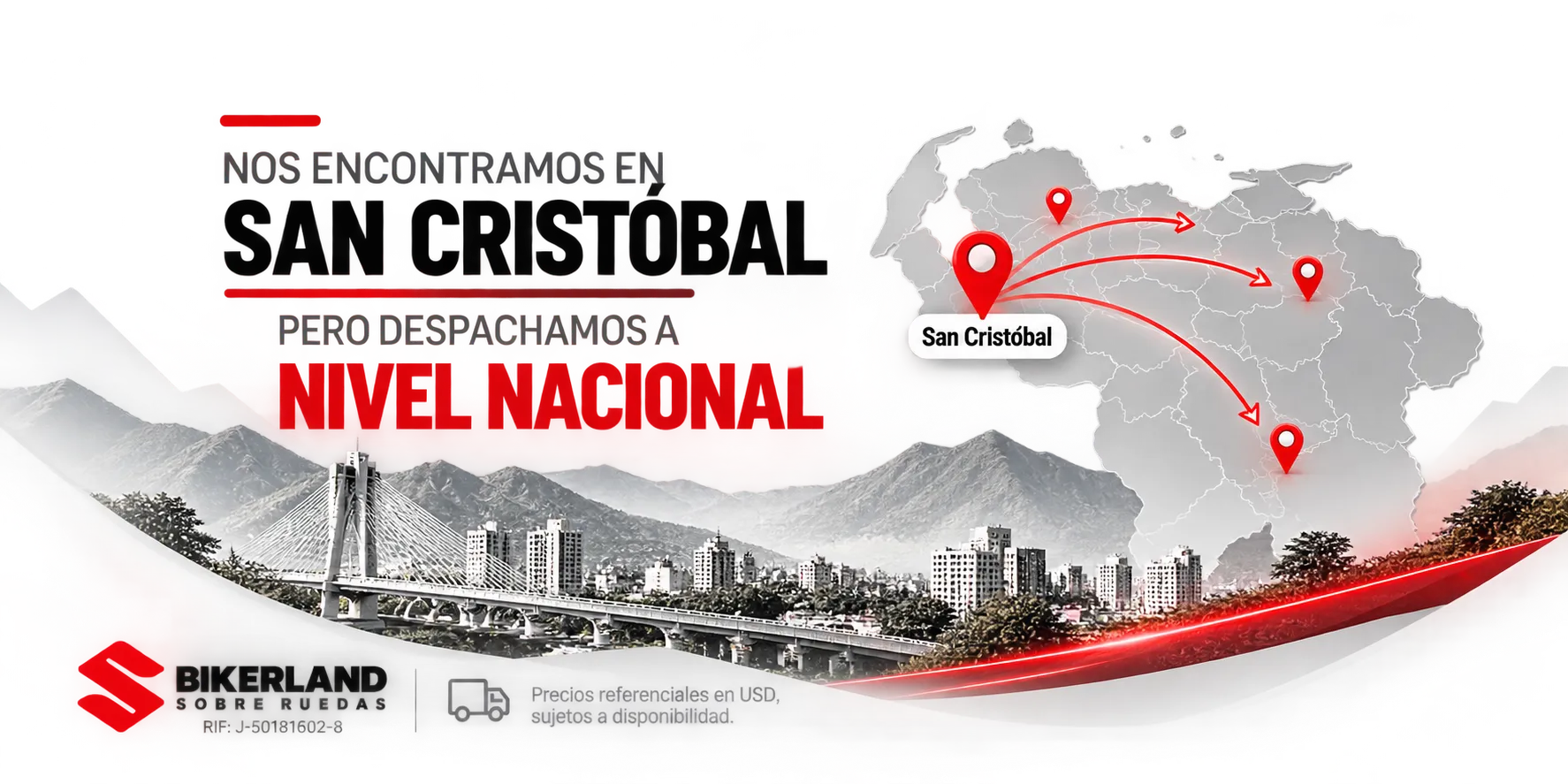 Nos encontramos en San Cristóbal, pero despachamos a nivel nacional. Bikerland Sobre Ruedas. Ver ubicación en Google Maps.